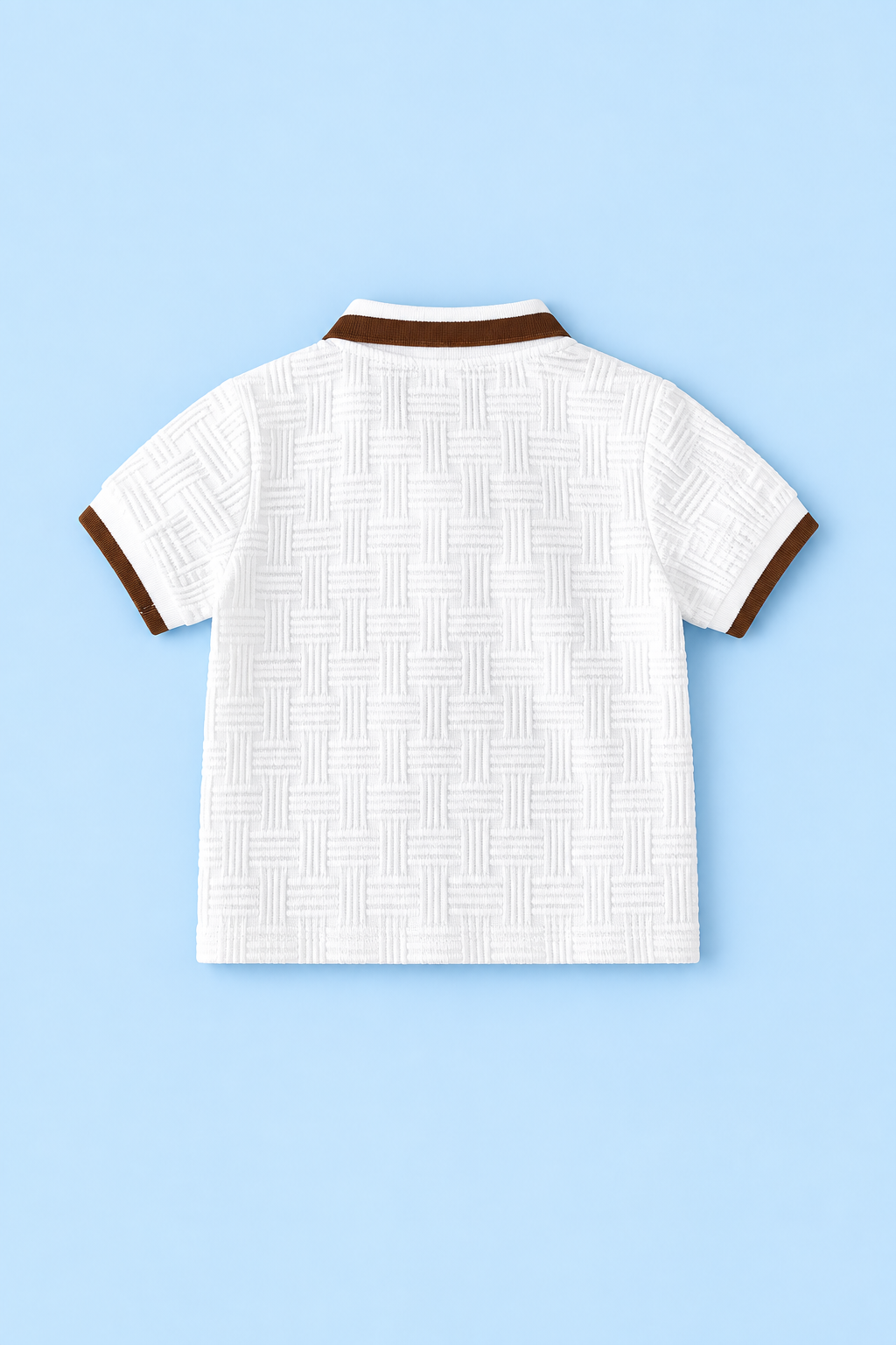 Baby Boys’ Textured Polo & Shorts Set – White & Brown