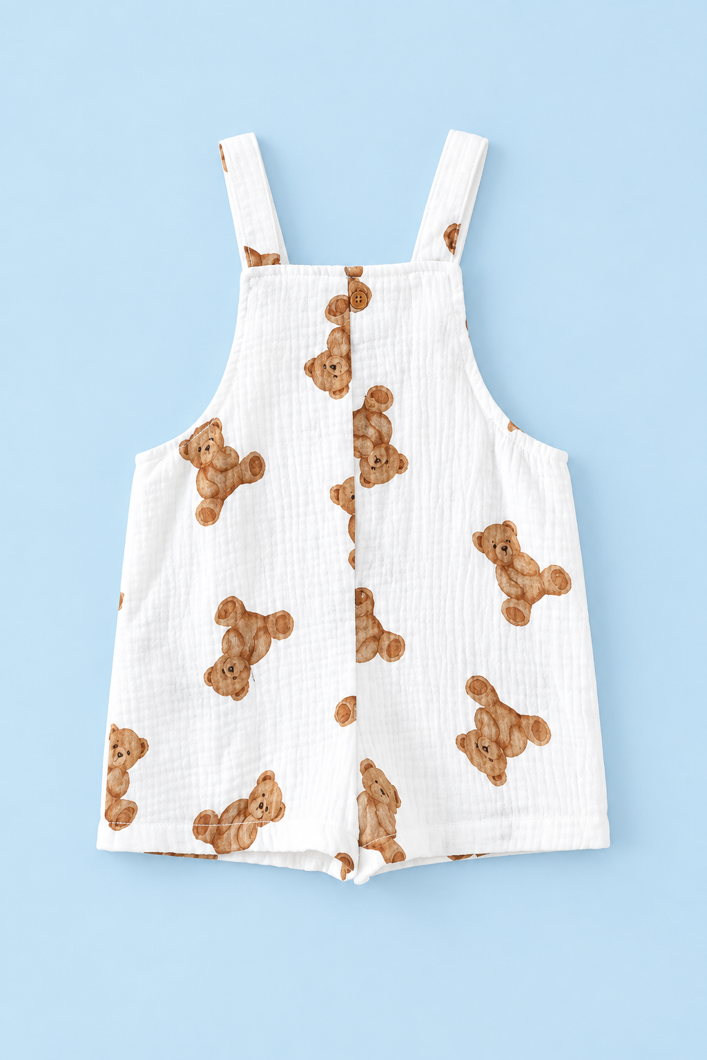 Baby Teddy Bear Dungaree Set with Hat – White & Brown