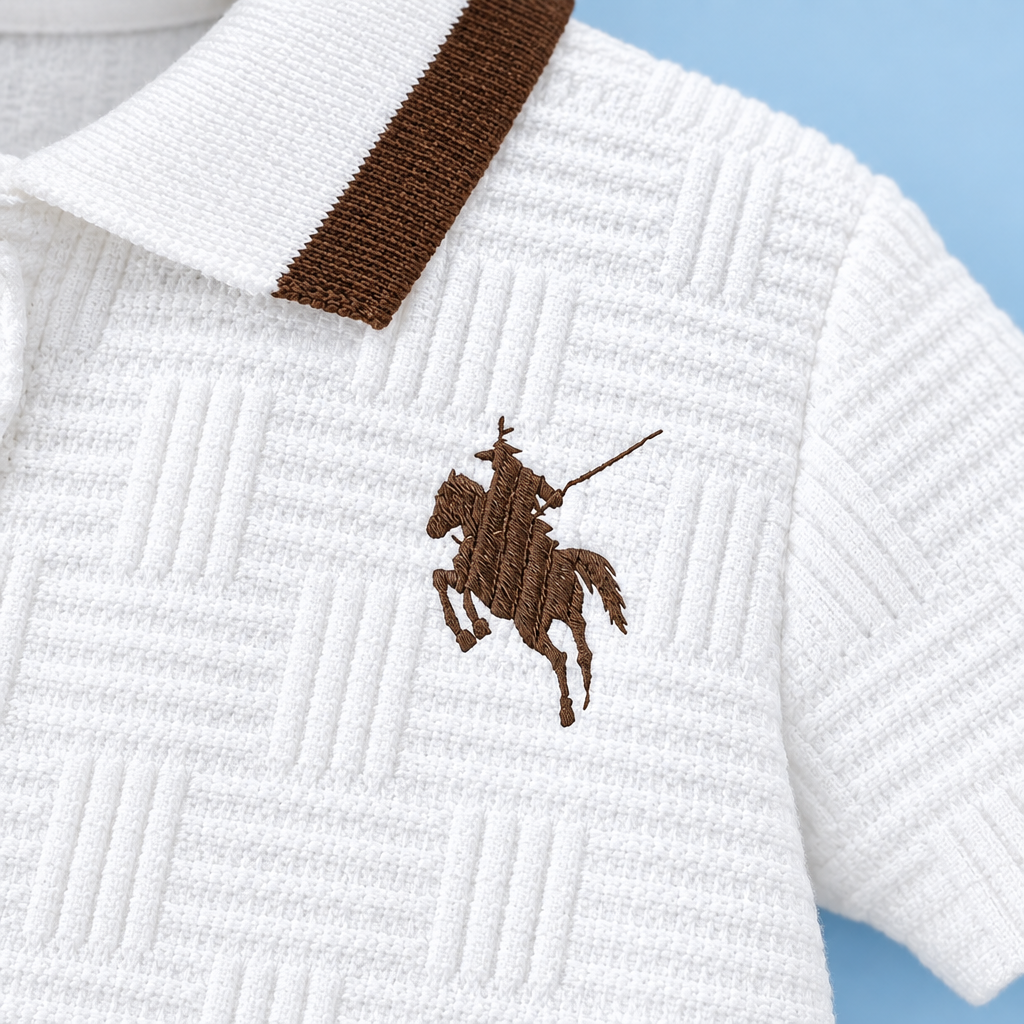 Baby Boys’ Textured Polo & Shorts Set – White & Brown