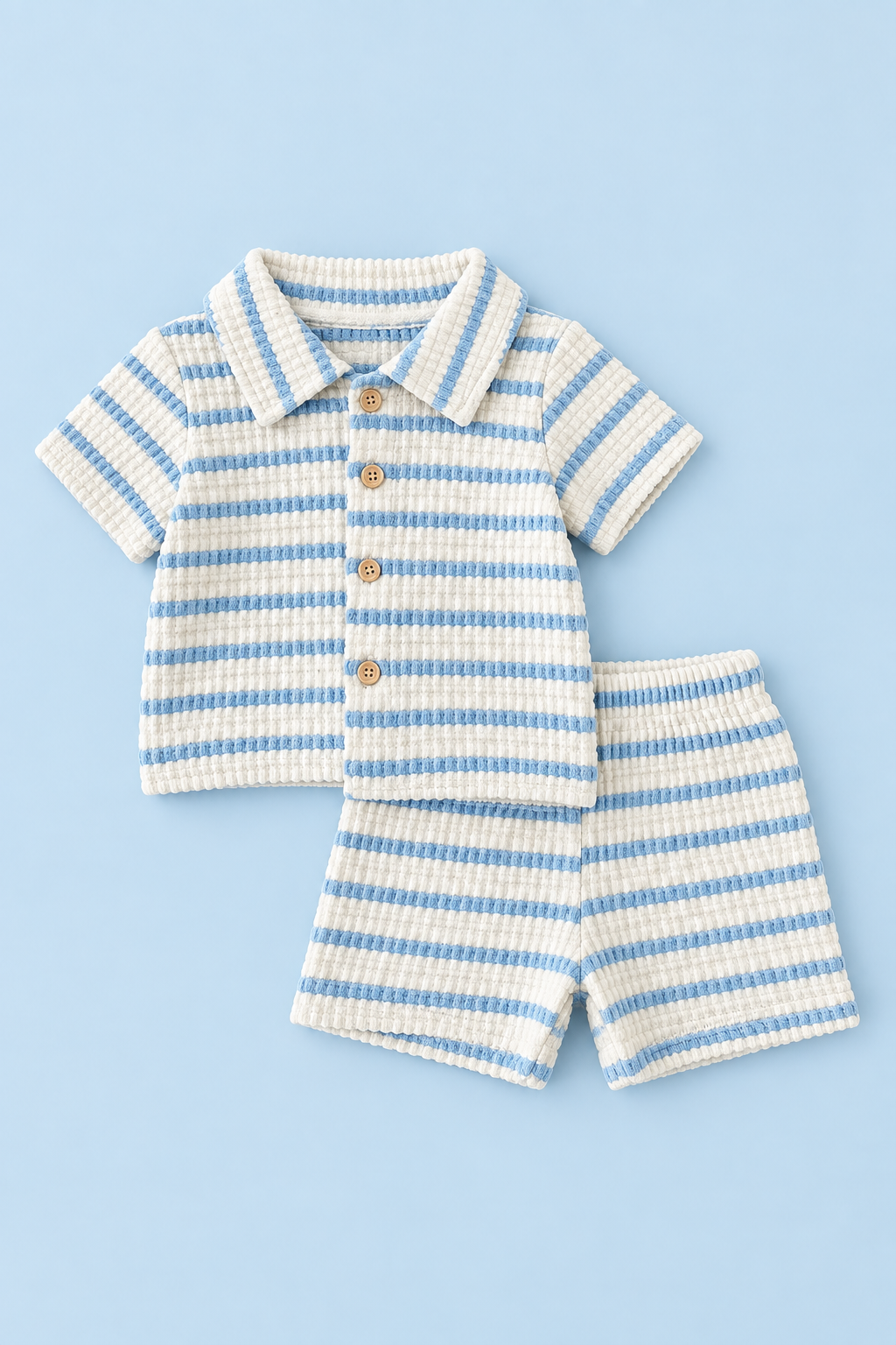 Baby Boys’ Striped Shirt & Shorts Set – Blue & Cream