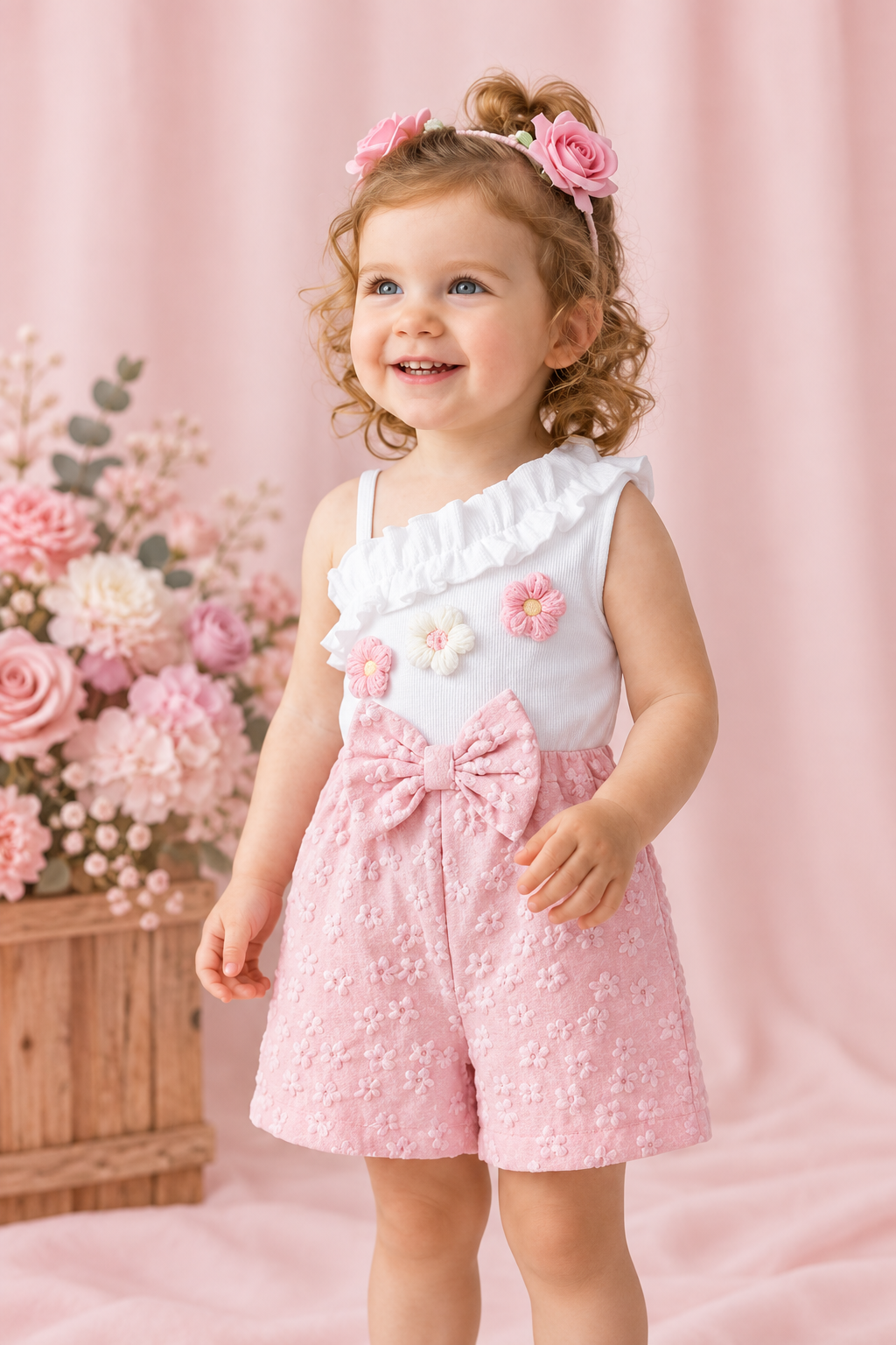 Floral Ruffle Baby Girl Romper – Pink