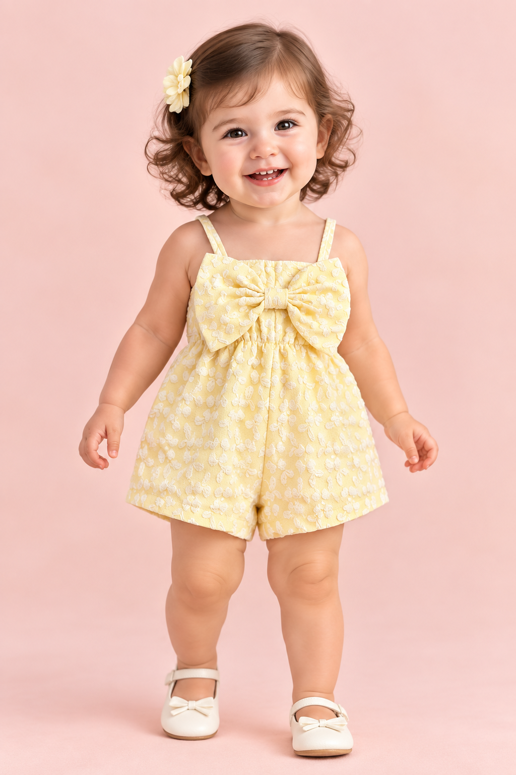 Yellow Floral Bow Romper
