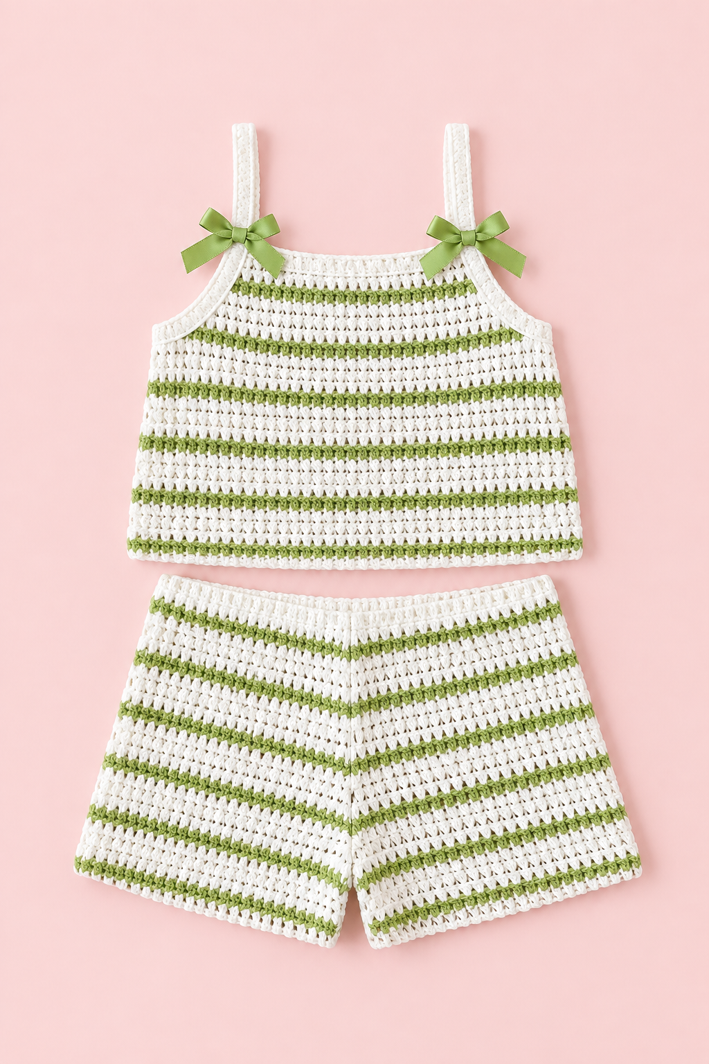Green Striped Crochet Knit Set