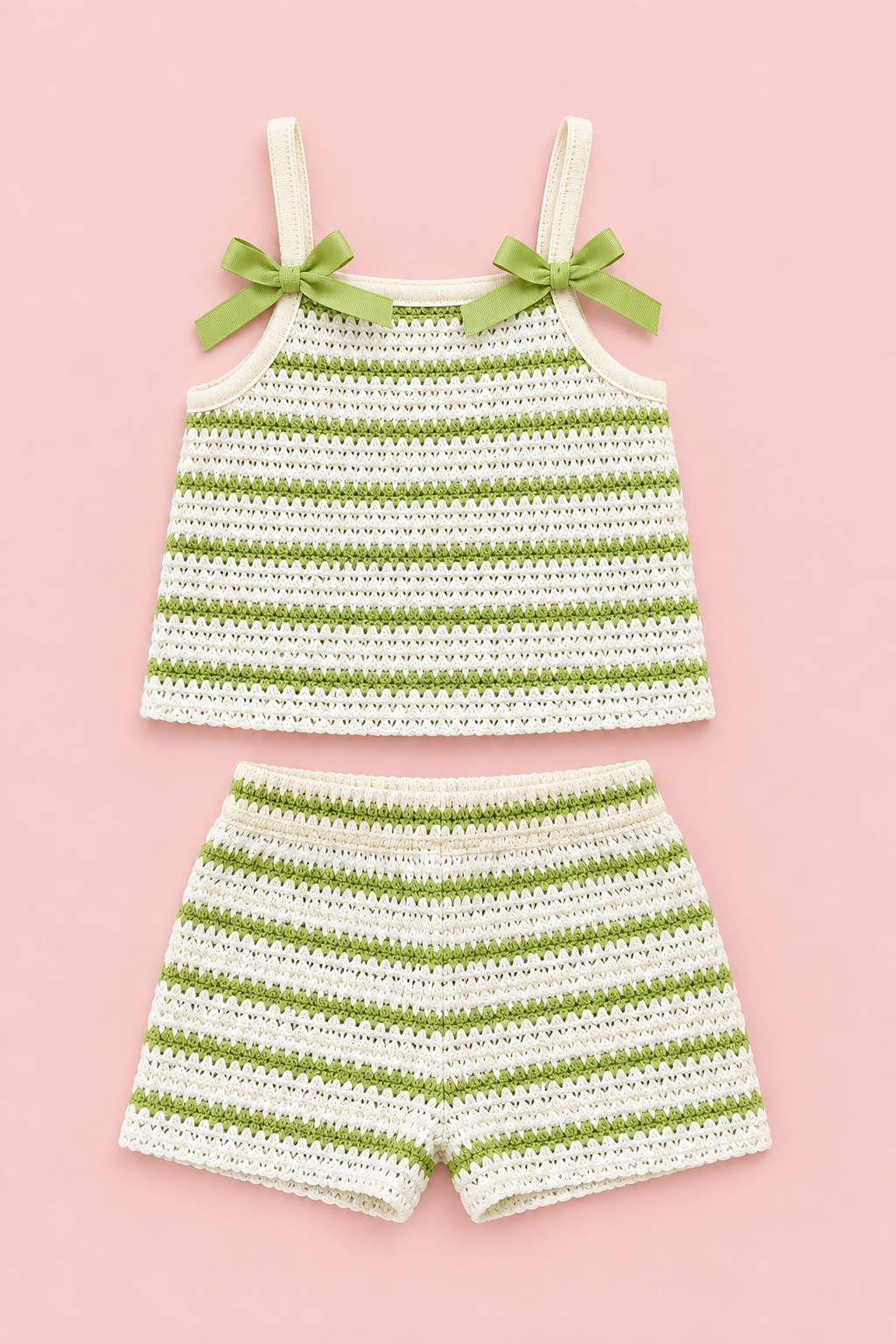 Green Striped Crochet Knit Set