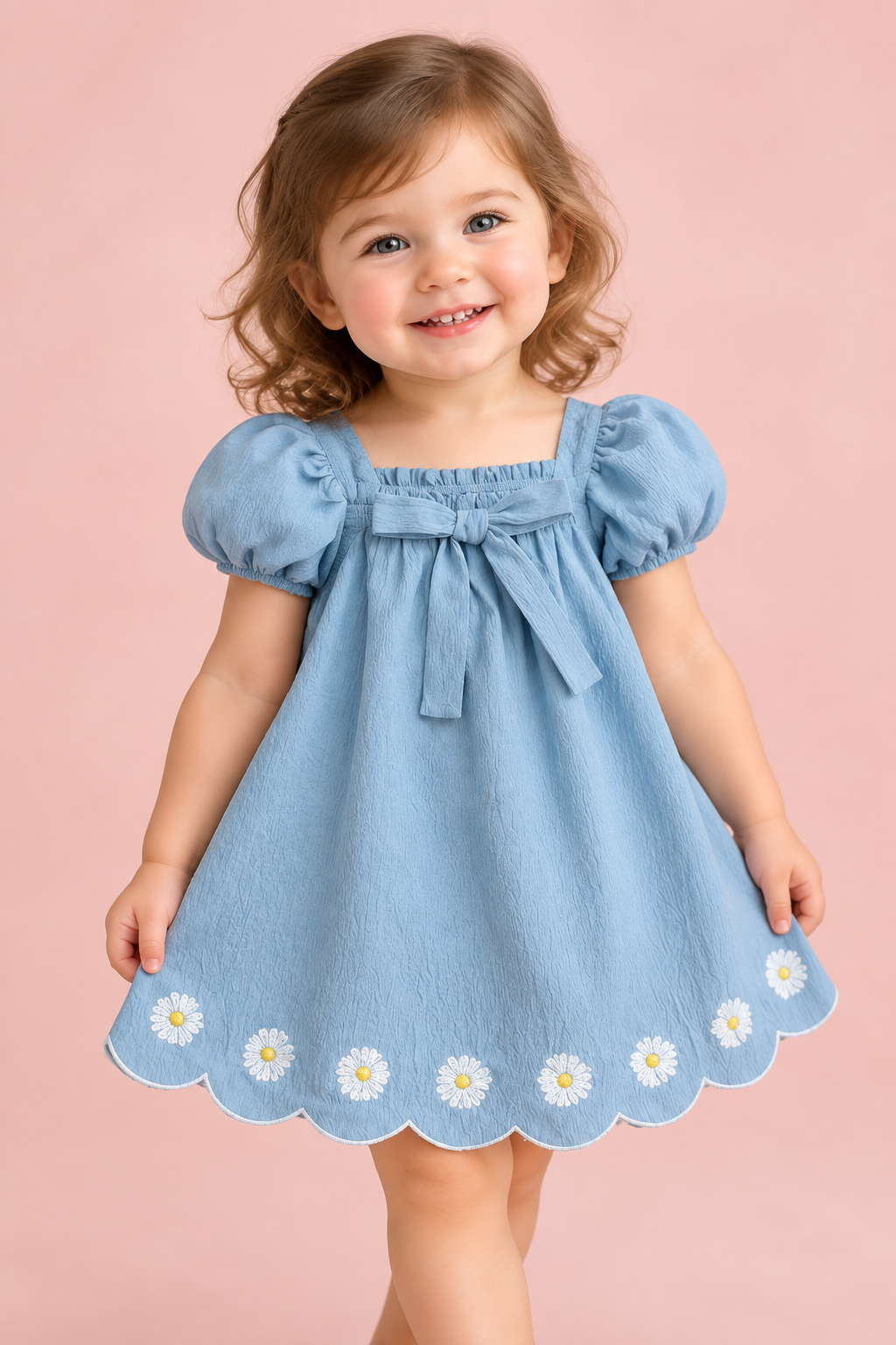 Blue Daisy Scallop Baby Dress