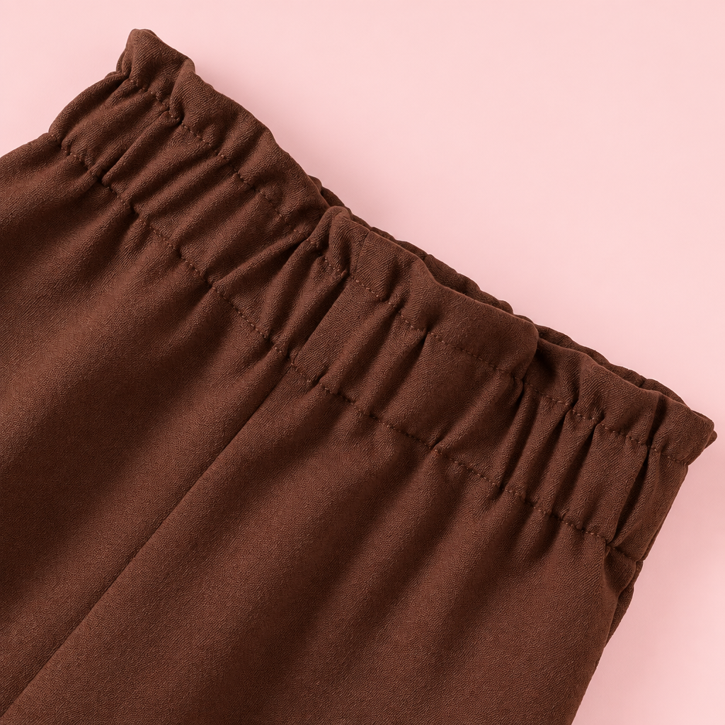 Brown Cable-Knit Vest & Ruffle Pants 3-Piece Set