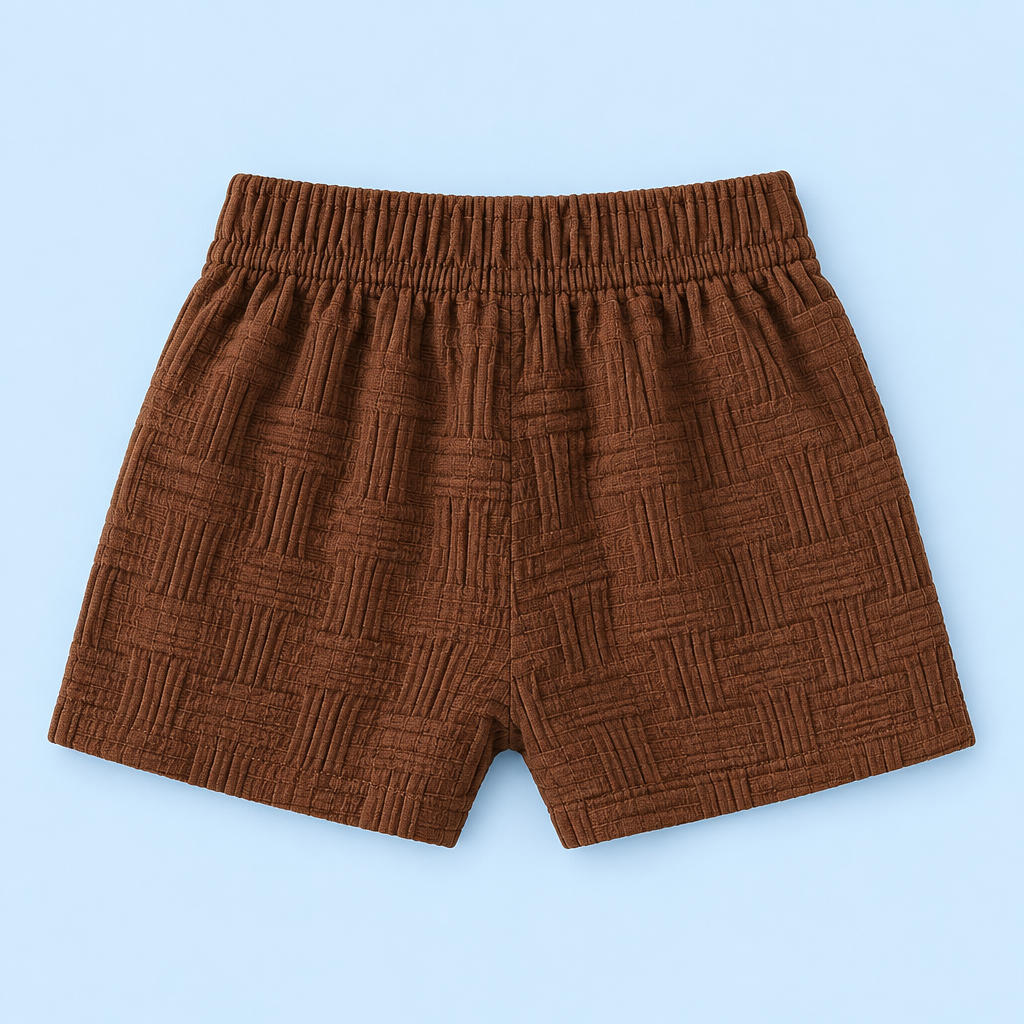 Baby Boys’ Textured Polo & Shorts Set – White & Brown