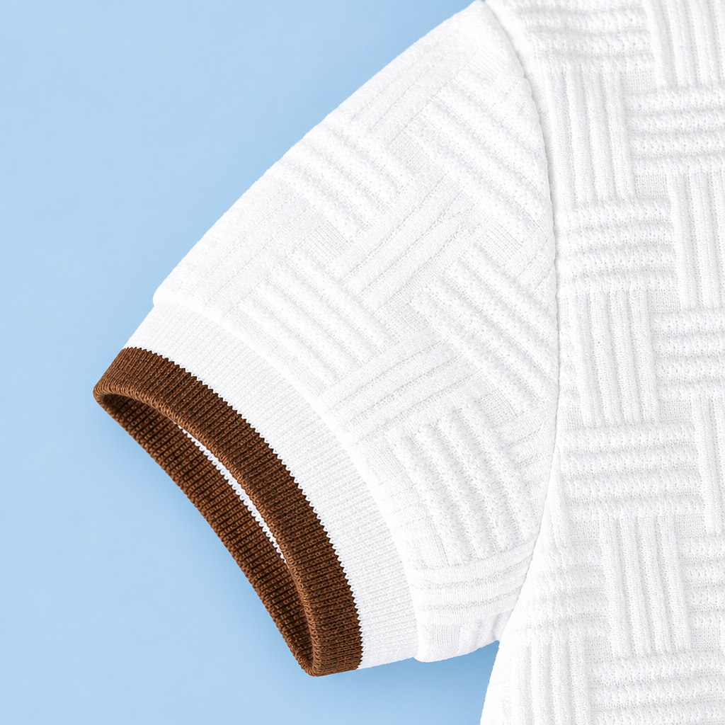 Baby Boys’ Textured Polo & Shorts Set – White & Brown