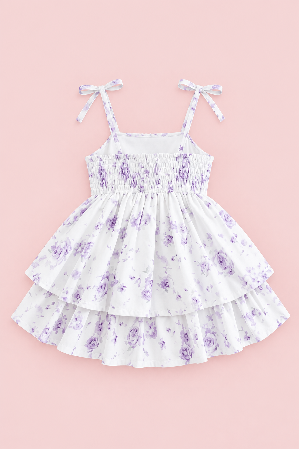 Purple Floral Tiered Smocked Dress