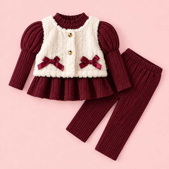 Burgundy Knit & Fleece 3-Piece Set