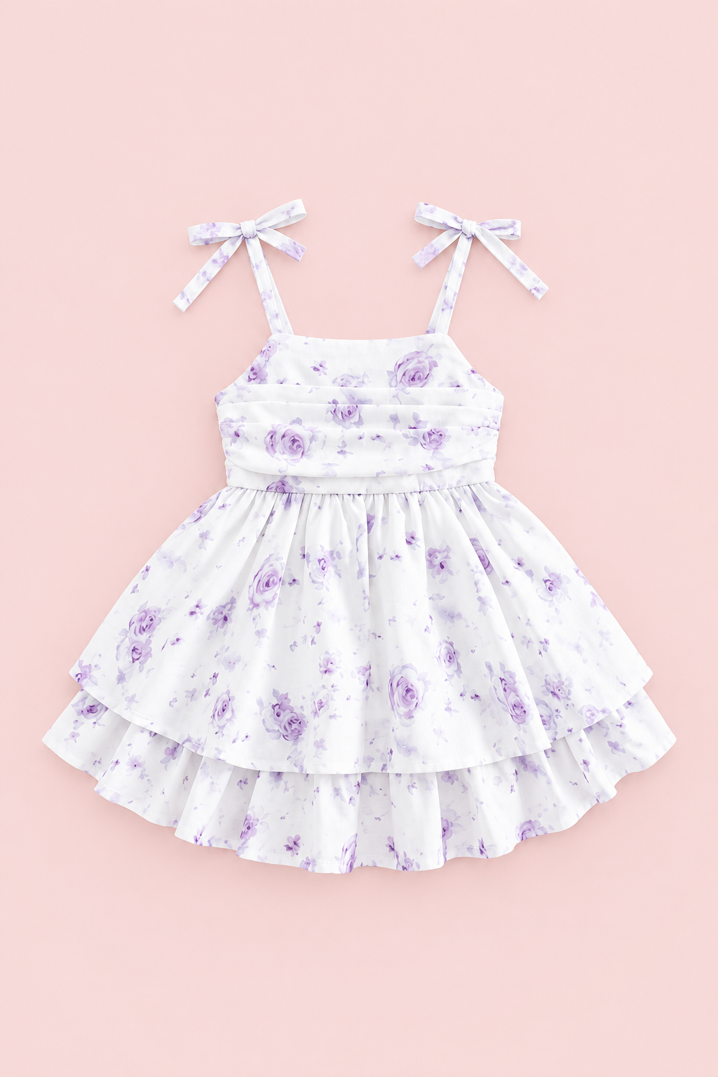 Purple Floral Tiered Smocked Dress