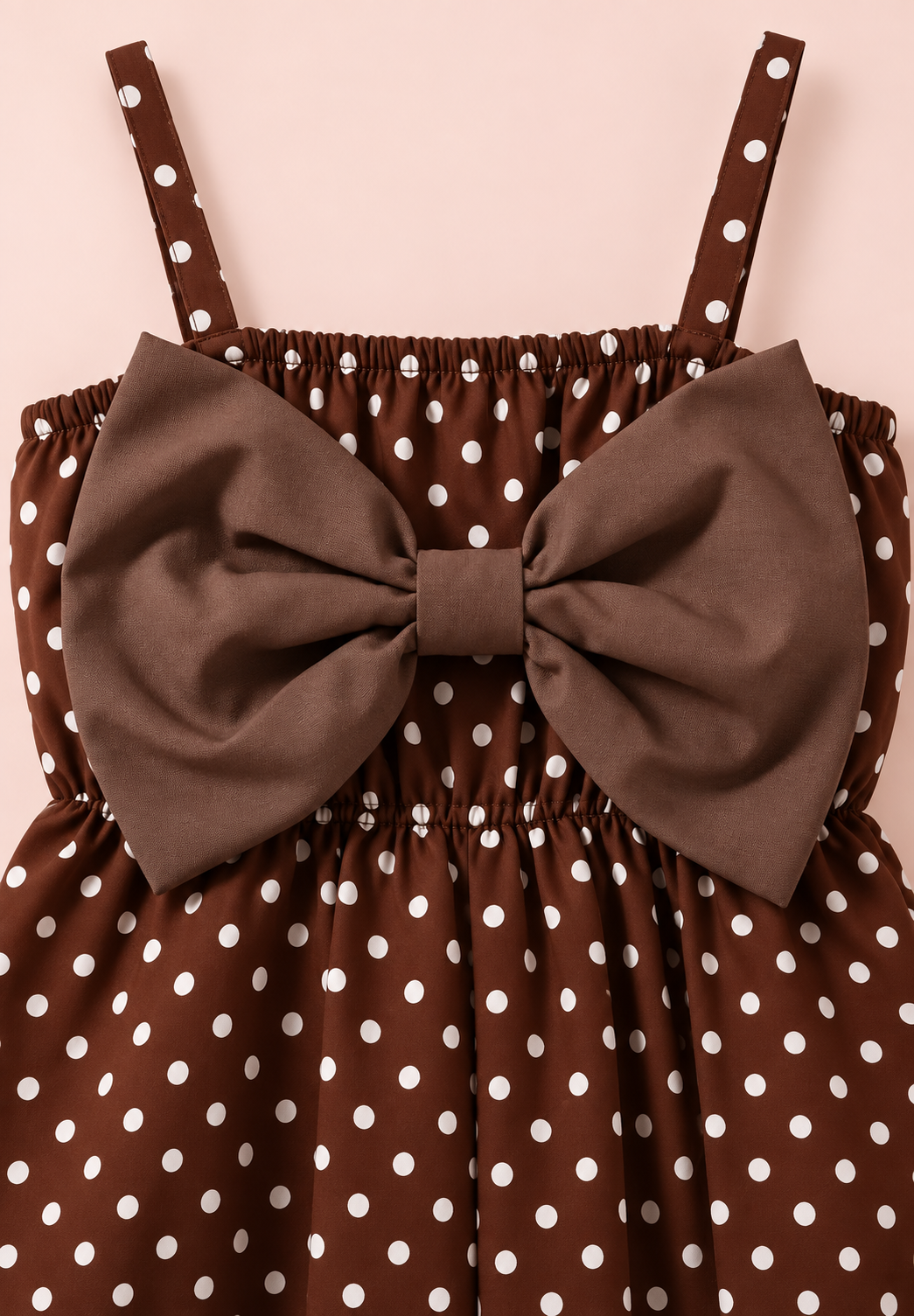 Babeilu Chocolate Polka Dot Bow Romper - detail view