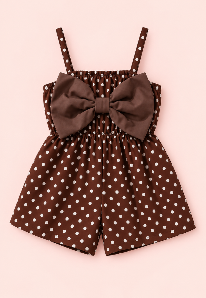 Polka Dot Bow Baby Girl Romper – Chocolate Brown