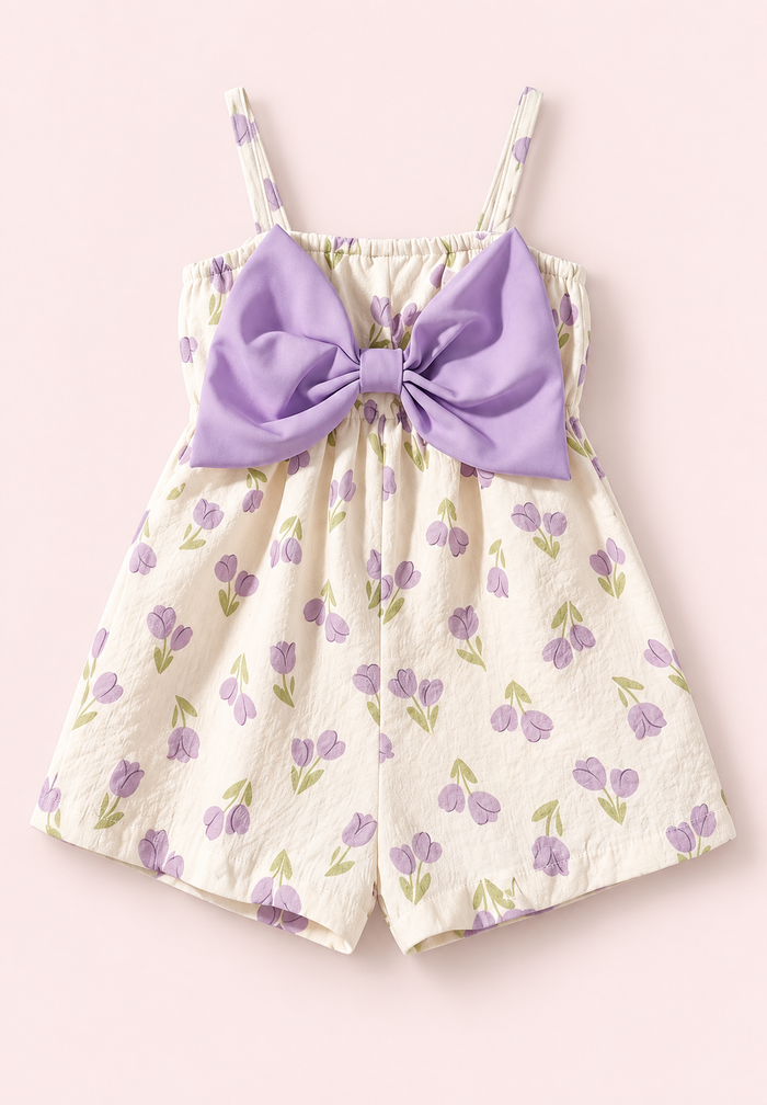 Tulip Bow Baby Girl Romper – Mauve Purple