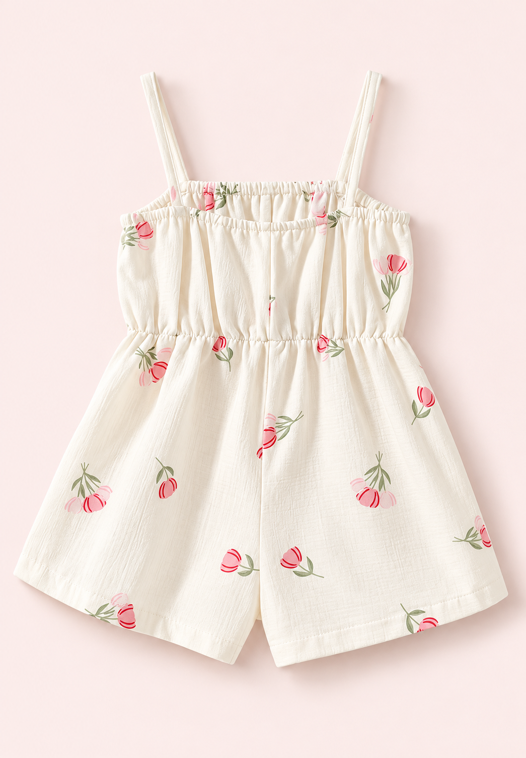 Babeilu Tulip Bow Romper in cream and baby pink - back view