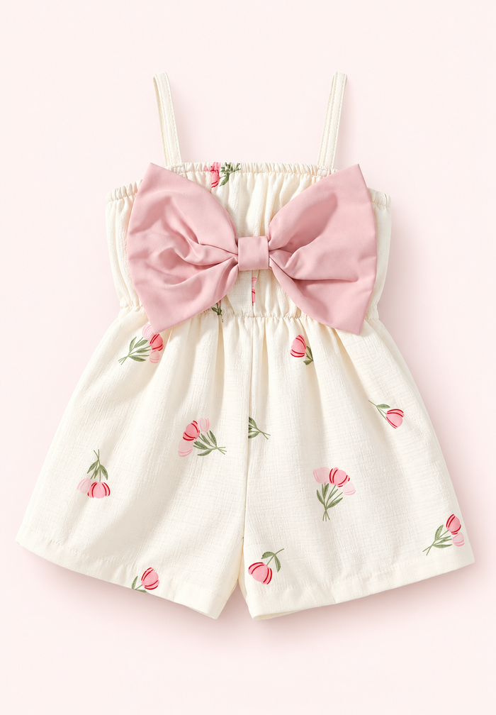Tulip Bow Baby Girl Romper – Baby Pink