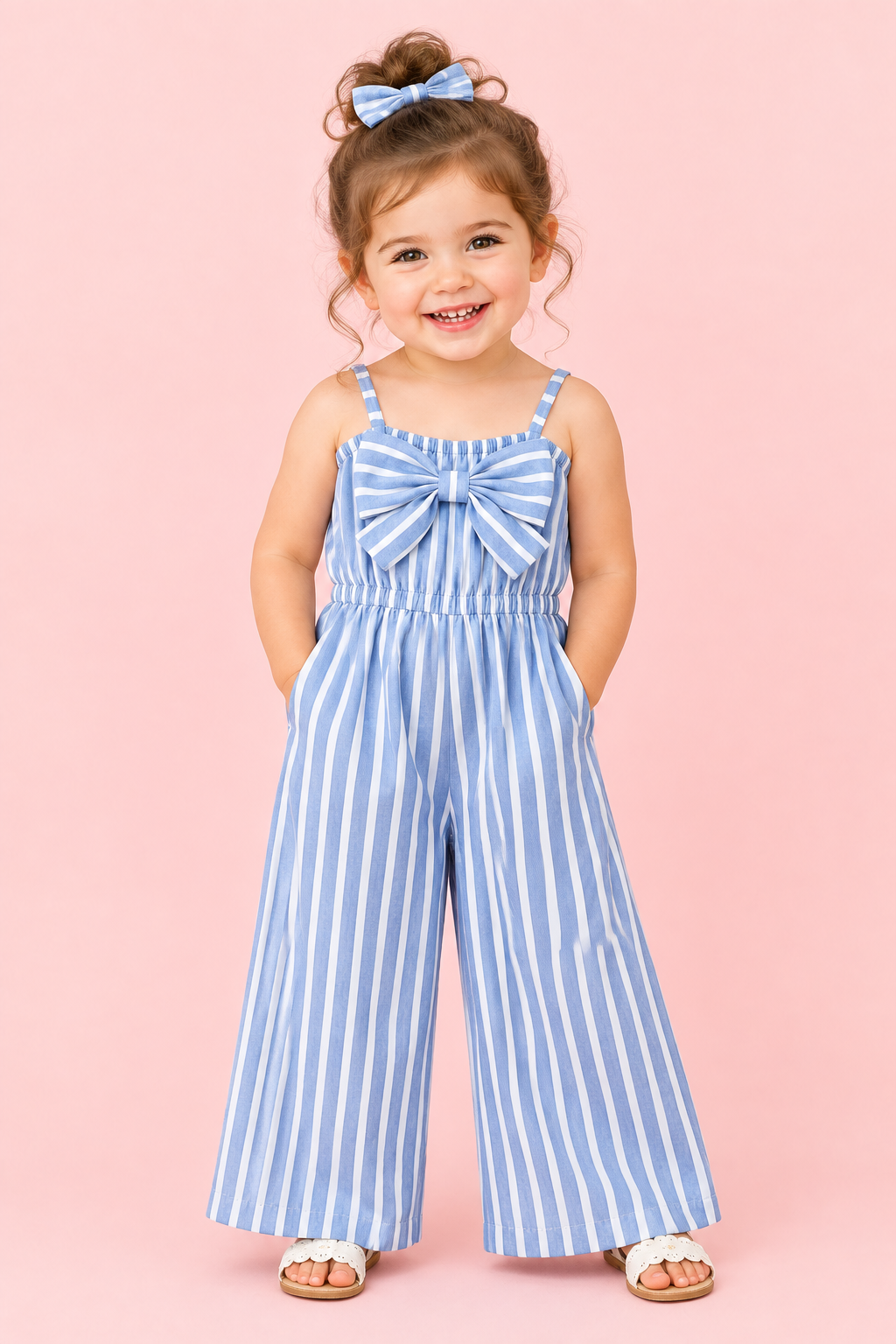Baby Girl in Blue Striped Jumpsuit