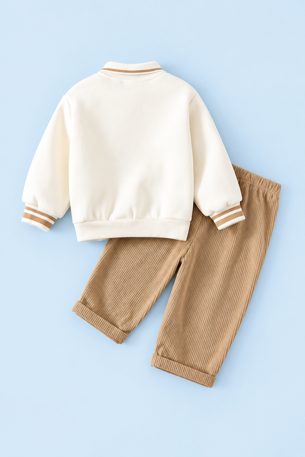 Baby Boys’ Teddy Bear Polo & Trousers Set – Cream & Tan
