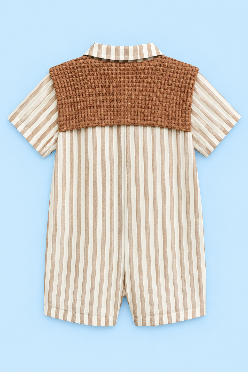 Baby Boys’ Striped Sailor-Style Romper – Beige & Brown