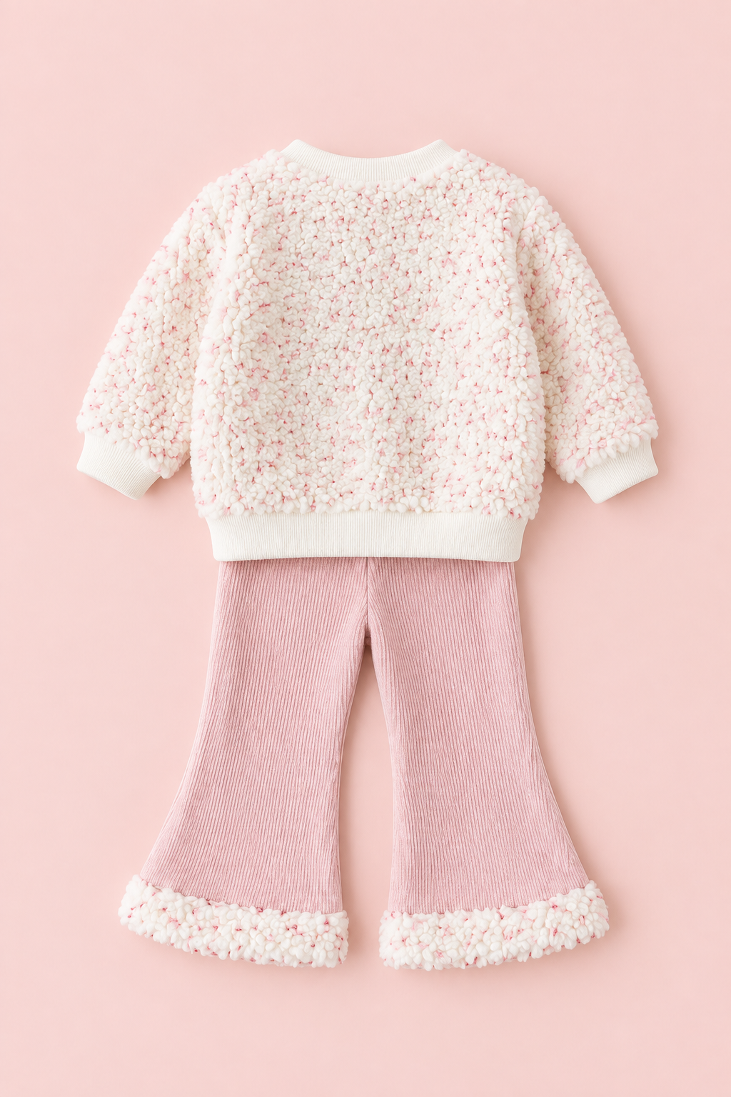 Pink Bow Sherpa Sweatshirt & Corduroy Flare Pants Set