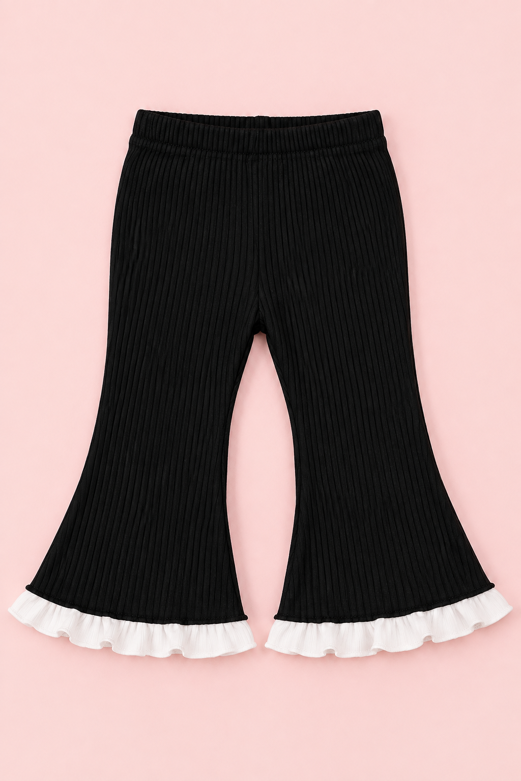 Black Striped Bow Set with Ruffle Bell Bottom Pants