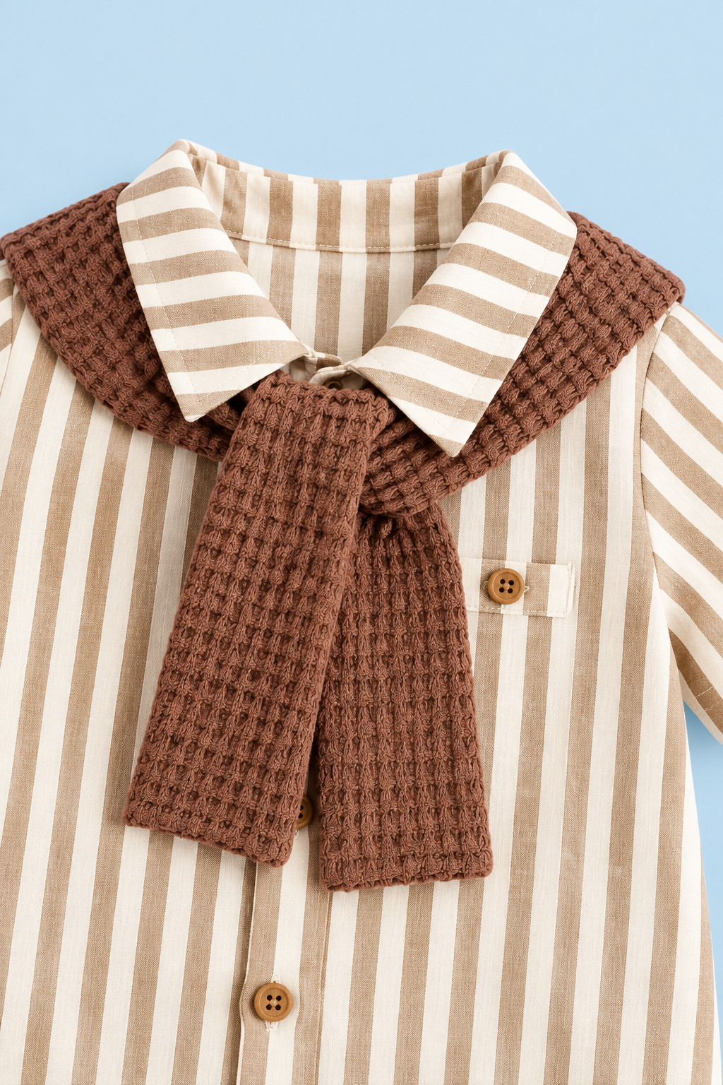 Baby Boys’ Striped Sailor-Style Romper – Beige & Brown