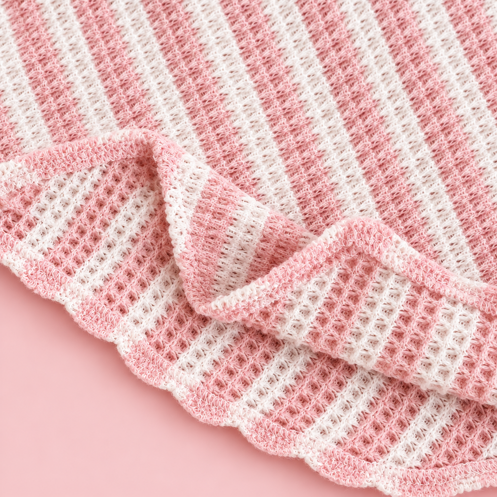 Pink Strawberry Waffle-Knit Turtleneck & Flare Pants Set