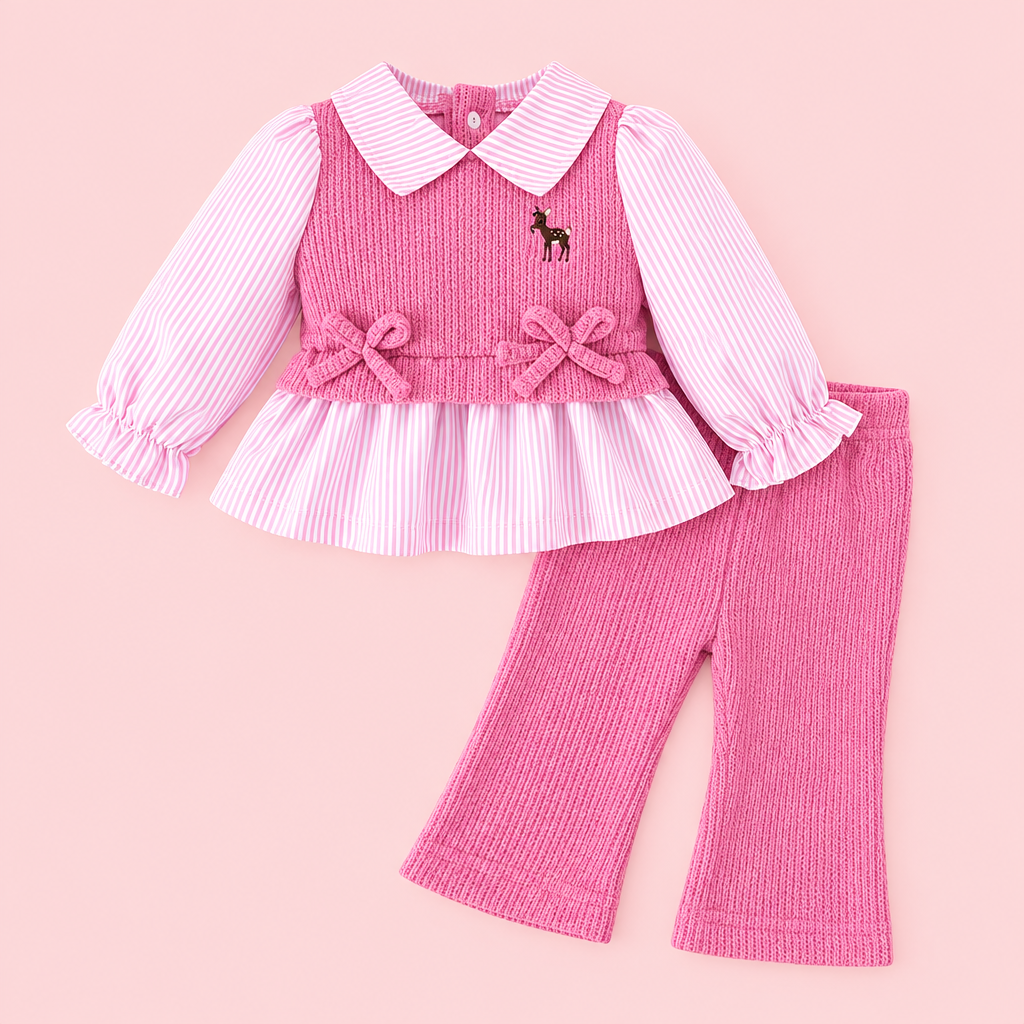 Pink Knit & Stripe Two-Piece Set