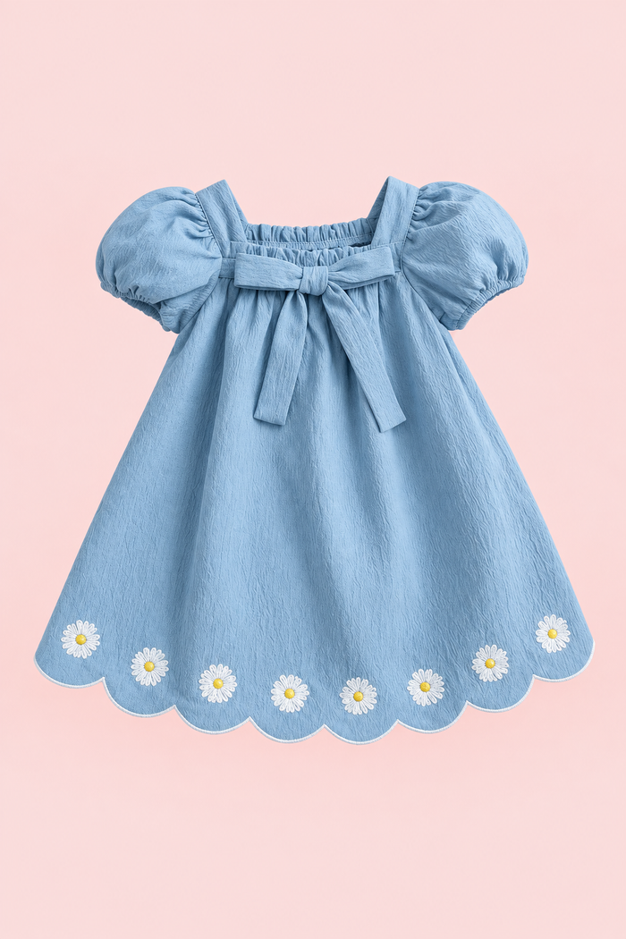 Blue Daisy Scallop Baby Dress