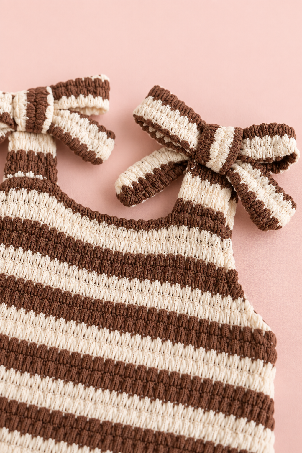 Coffee Brown Striped Bow Two-Piece Set