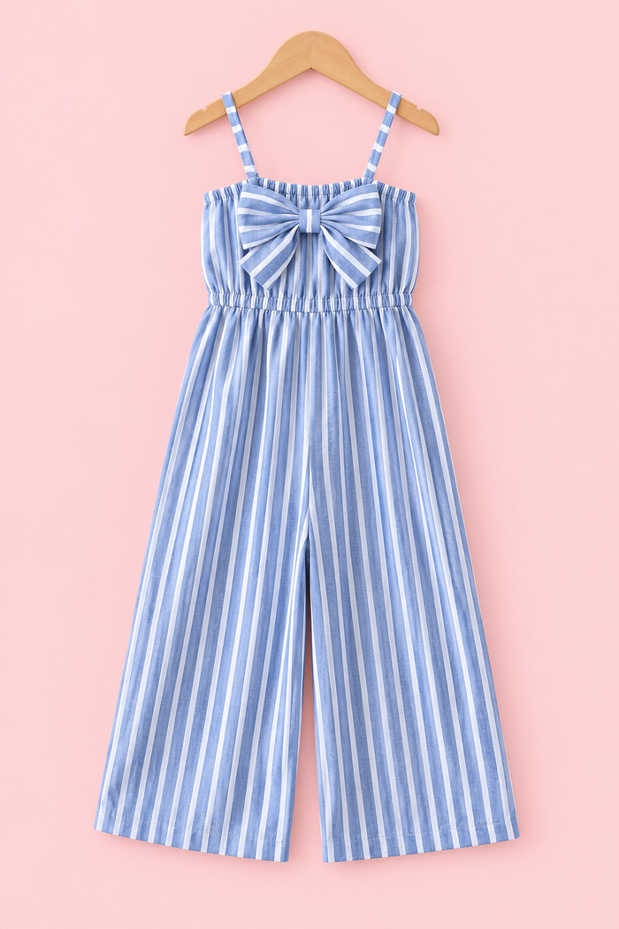 Blue Striped Bow Jumpsuit