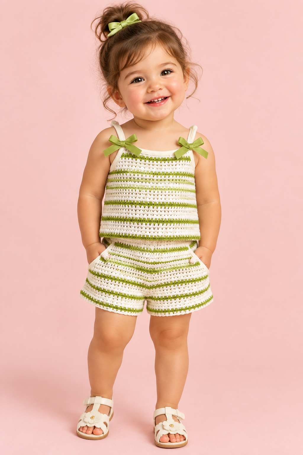 Green Striped Crochet Knit Set