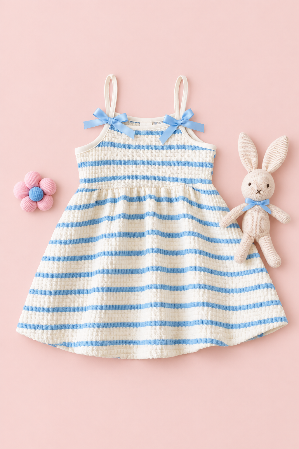 Blue Stripe Bow Baby Girl Dress