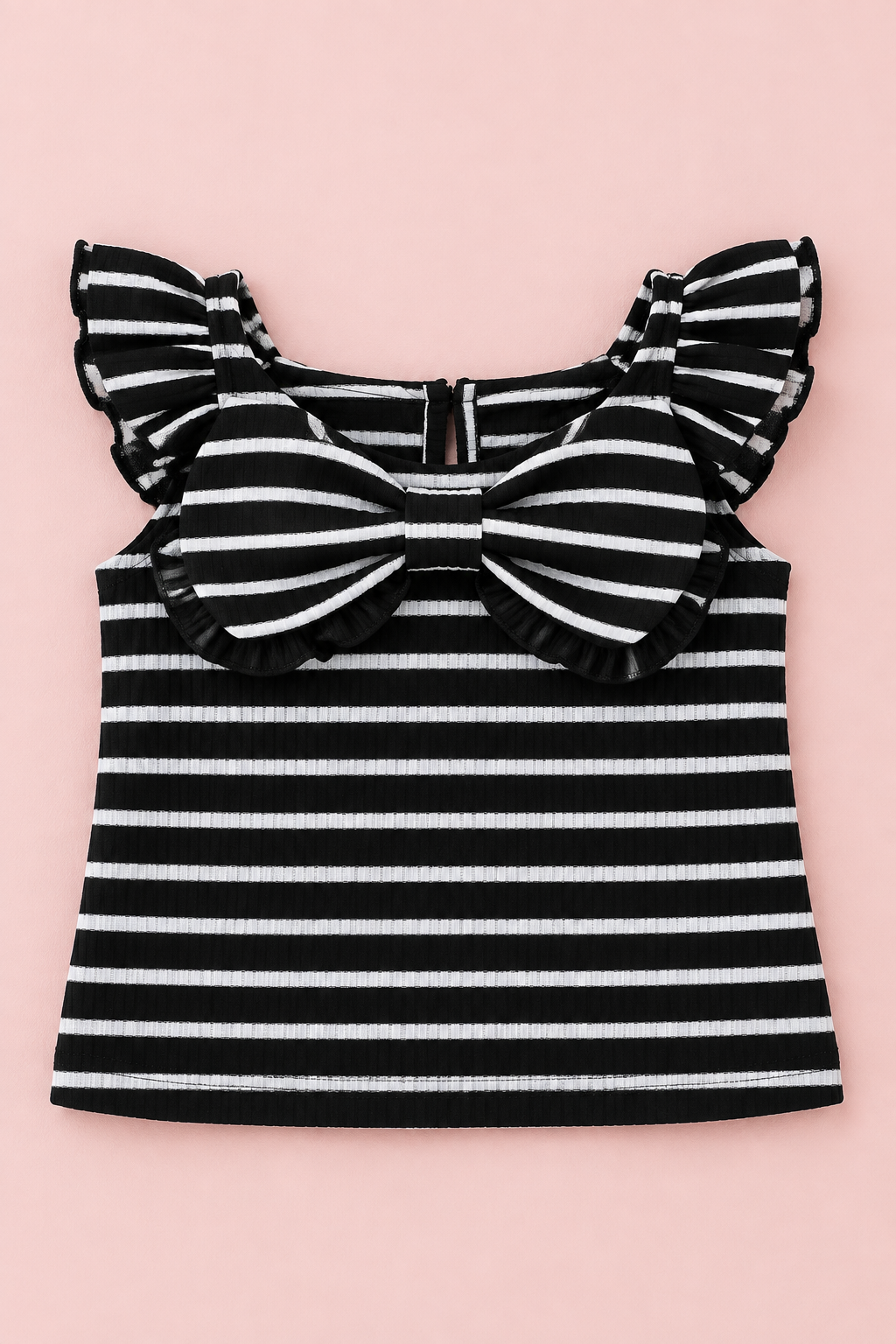 Black Striped Bow Set with Ruffle Bell Bottom Pants
